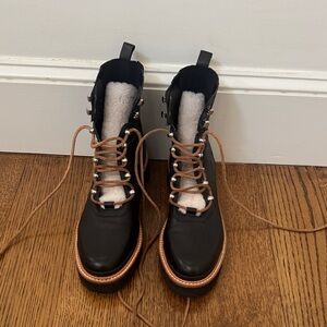 Marc Fisher Black and Tan Combat Boots